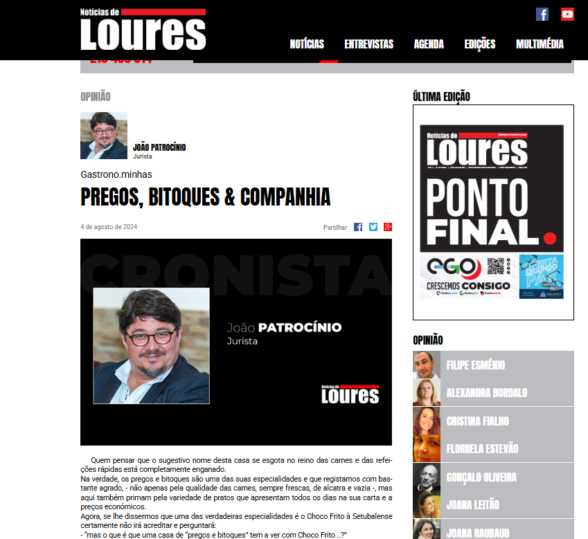 Imagem da not&iacute;cia do jornal sobre o restaurante